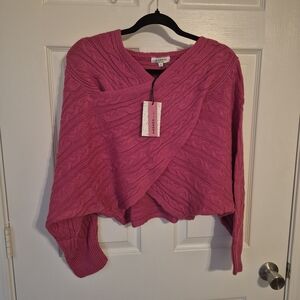 ANDREE‎ BY UNIT Fuchsia V-Neck Cable Knit Sweater
